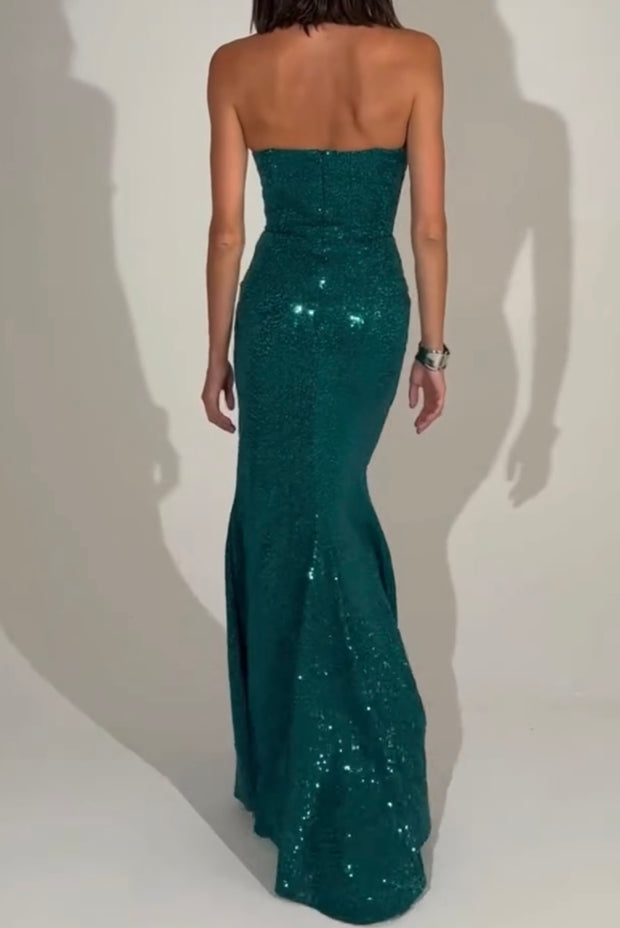 Sexy Tube Top Hollow-out Sequin Slit Dress