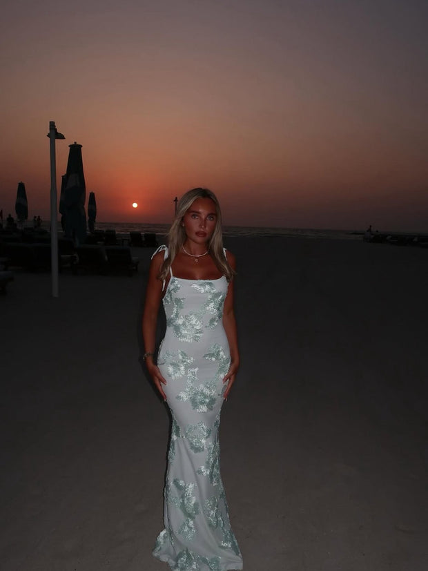 ‘LILY’ Floral Maxi Dress With Adjustable Straps - Green