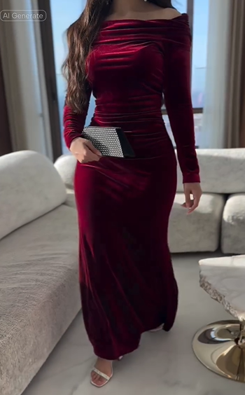 Sexy Long Sleeve off-the-Shoulder Slim Temperament Dress