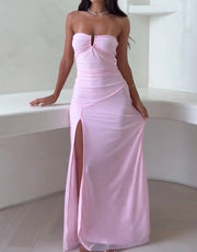 Sexy U Collar Tube Top Ruffle Hip Dress