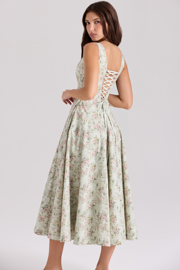 Spring Sexy Spaghetti-Strap Floral Print Tied Dress