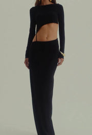 Casual Temperament Long Sleeve Strap Backless Sheath Dress
