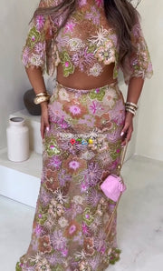 Embroidered Sequin Heavy Industry Party Suit Skirt