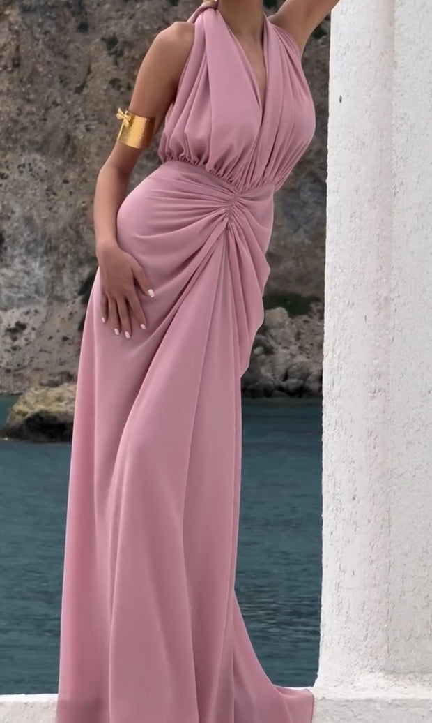 Sexy European and American Halter Backless Dress Deep V Elegant Graceful Formal Dress