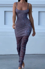 Sexy Spaghetti-Strap Floral Print Mesh Skinny Sheath Dress