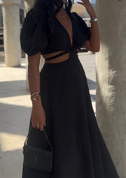 Sexy Short Sleeve V-neck Hollow Dress