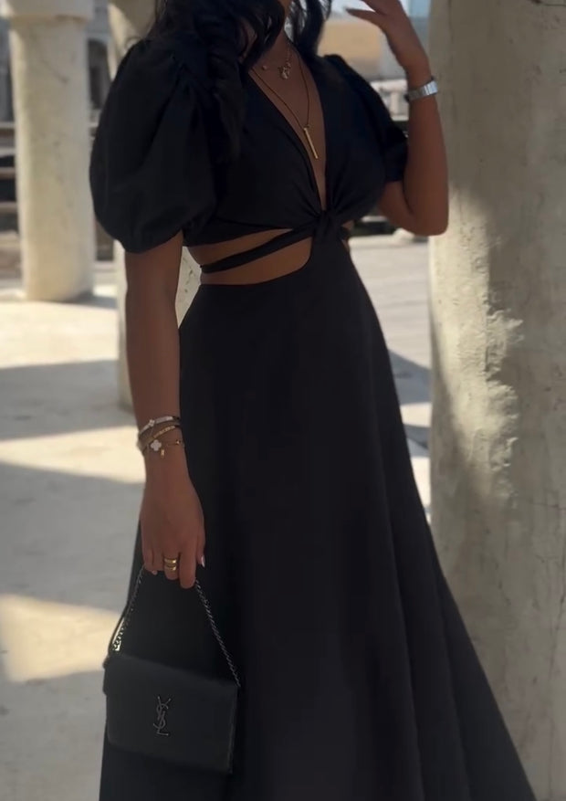 Sexy Short Sleeve V-neck Hollow Dress
