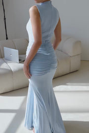 Fashion Solid Color round Neck Sleeveless Tied Slim Fit Hip Bag Dress