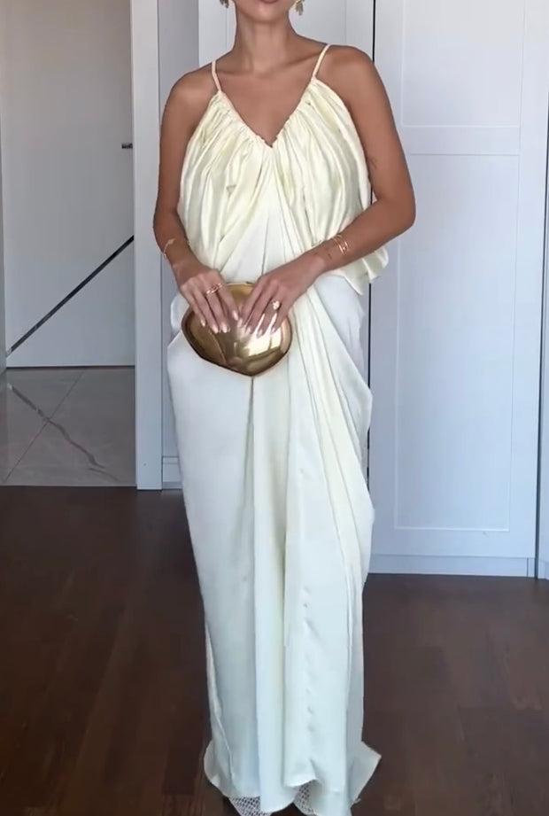 Sexy Temperament V-neck Strap Loose Satin Dress