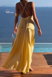 Sexy Backless V-neck Satin Long Dress