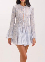 Long Sleeve Floral Tight Waist Button Dress