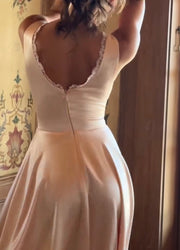 Elegant Satin Deep V-neck Button Dress