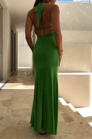 Elegant Slim-Fit Suspender Swing Collar Long Dress