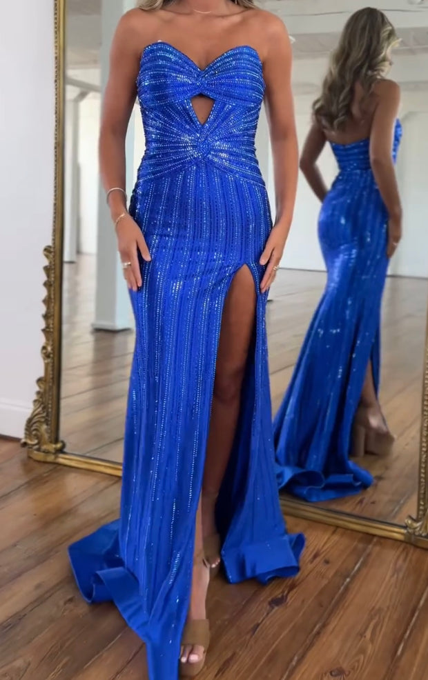Sexy Temperament Chest Wrap Glitter Split Dress