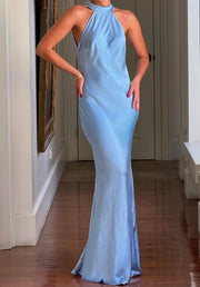 Sexy Solid Color Backless Slit Sleeveless round Neck Tight Temperament Dress