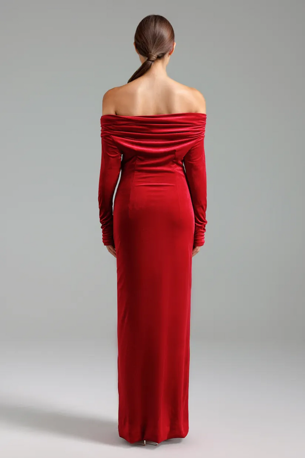 Sexy Long Sleeve off-the-Shoulder Floral Bandeau Slim-Fit Dress