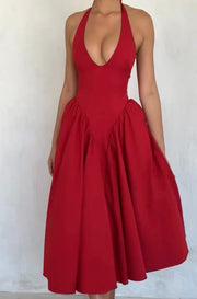 Elegant Slim Fit Halter Backless Lace-up Dress