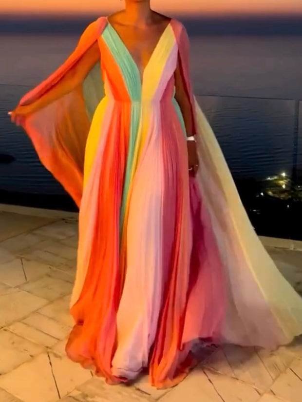 Fashion Loose Tie-Dye V-neck Backless Dress