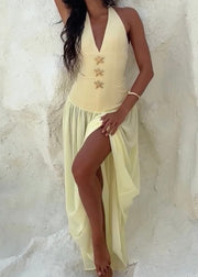 Fashion Sexy Hot Girl Sea Heart Decoration Stitching Tied Waist-Tight Long Dress