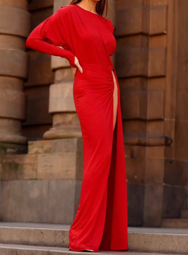 Graceful and Fashionable Long Sleeve High Slit Dress