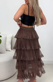 Sexy Bandeau Net Yarn Cake Skirt Two-Piece Set