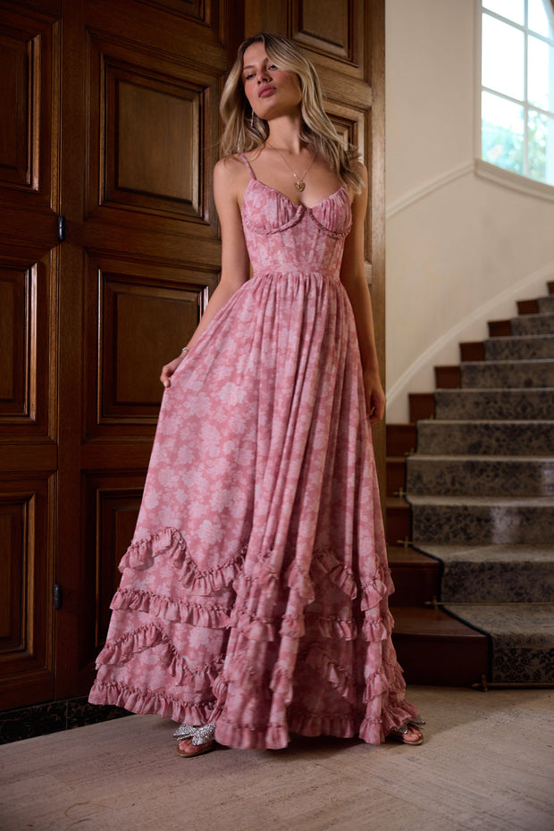 The Carmen Dress in Pink Peony Print