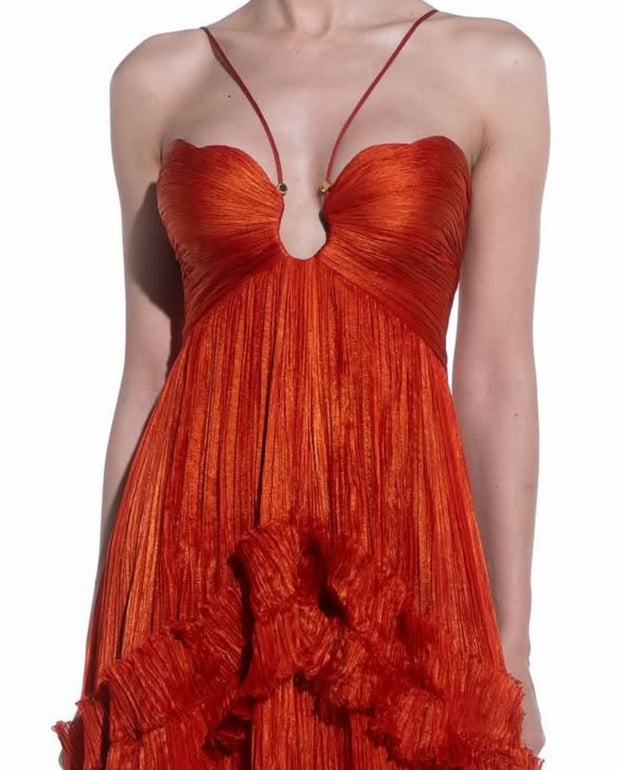 Sexy Neck Wrap Chest Pleated Mesh Dress