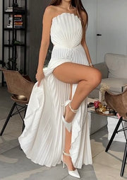 Sexy Tube Top Pleated Fan Blade Split Dress