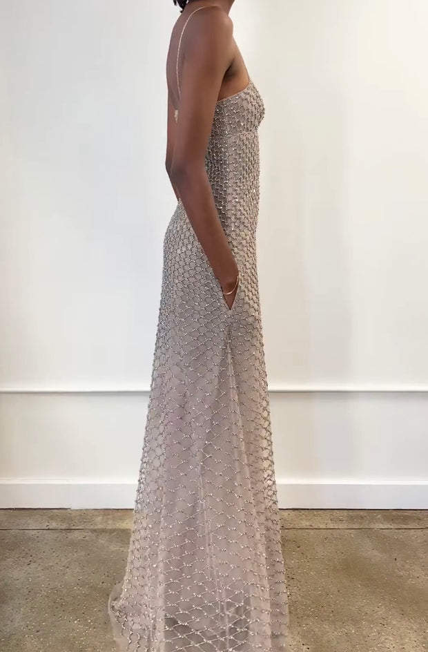 Sexy Temperament Hot Drilling See-through Sling Dress