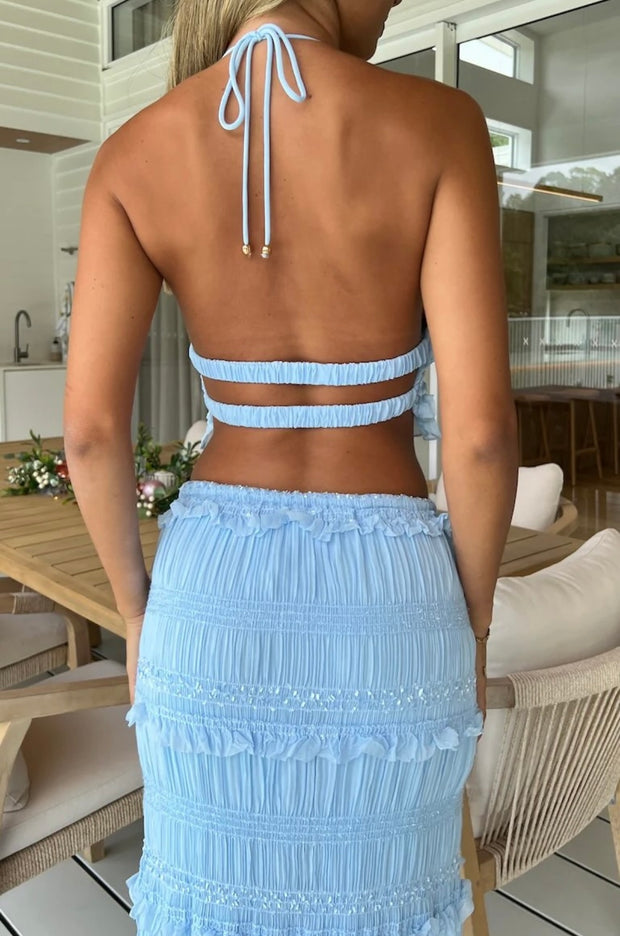 Halter Spaghetti Straps Sexy All-Matching Ruffle Top Cake Dress Suit