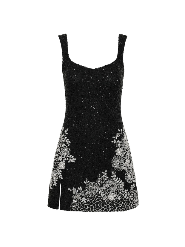Fashion Printed Black Beads Dress