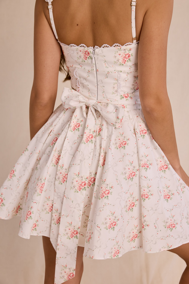Sexy Spaghetti-Strap Floral Print Bow Small Skirt