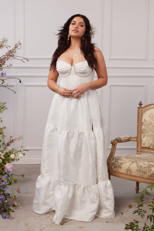 The Lucetta Dress in White Windsor Brocade