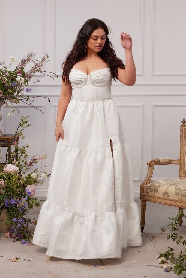 The Lucetta Dress in White Windsor Brocade
