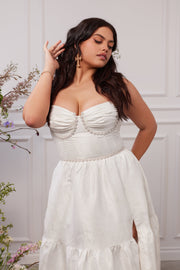 The Lucetta Dress in White Windsor Brocade