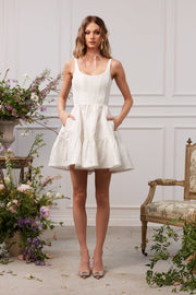 The Betina Dress in White Windsor Brocade
