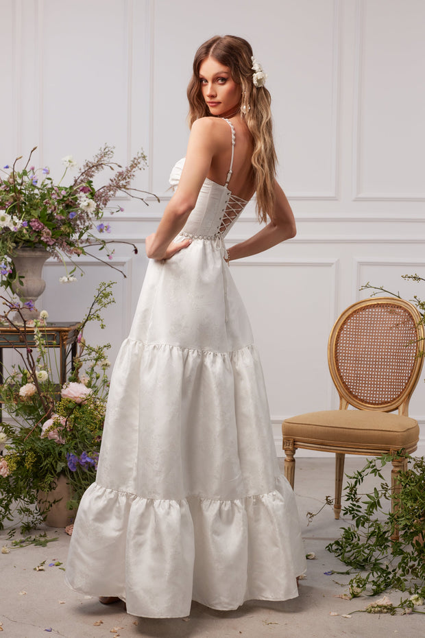 The Lucetta Dress in White Windsor Brocade