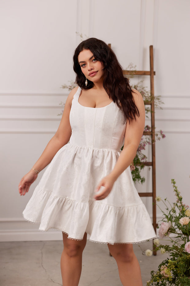 The Betina Dress in White Windsor Brocade