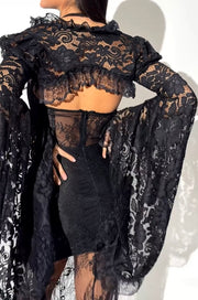 Elegant Sexy Lace See-through off-Shoulder Slim Dress Dress