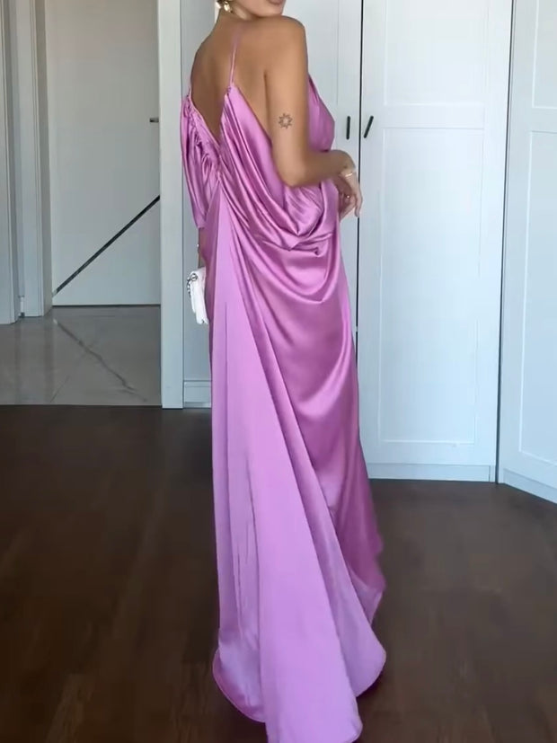 Sexy Temperament V-neck Strap Loose Satin Dress