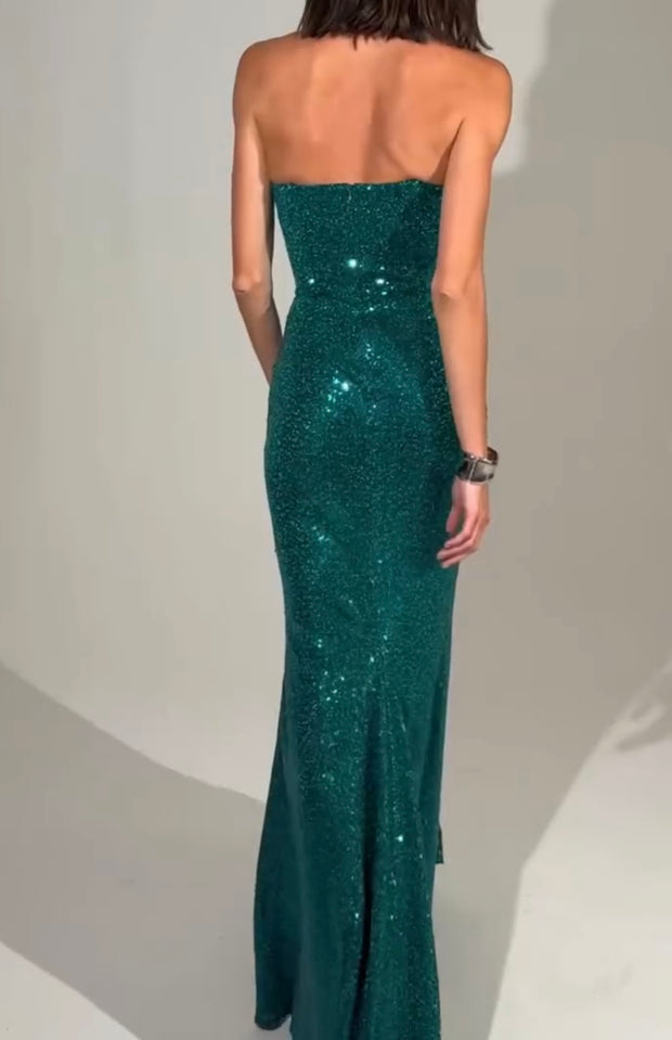 Sexy Tube Top Hollow-out Sequin Slit Dress