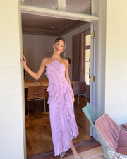 Pleated Ruffled Halter Backless A- Hem Chiffon Elegant Dress