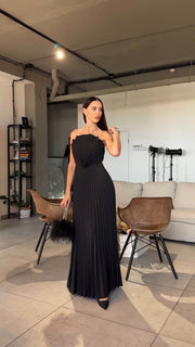 Sexy Tube Top Pleated Fan Blade Split Dress