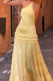 Elegant Light Gold Backless Sleeveless Sling Slim Fit Dress
