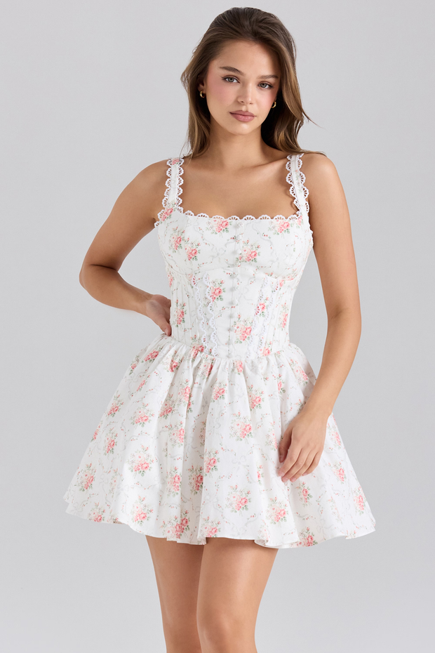 Sexy Spaghetti-Strap Floral Print Bow Small Skirt