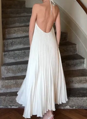Halter Spaghetti Straps Heavy Industry Pleated Loose Slim Backless Dress