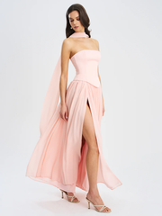 Sexy Solid Color Stitching Elegant Halter Dress