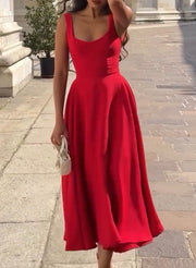 Solid Color Square Collar High Waist Slim Fit Temperament Camisole Dress