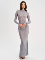 Sexy Backless Leopard Print See-through Sheath Slim Fit Dress
