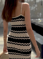 Sexy Spaghetti Straps Knitted Chest Wrap Two Colors Dress